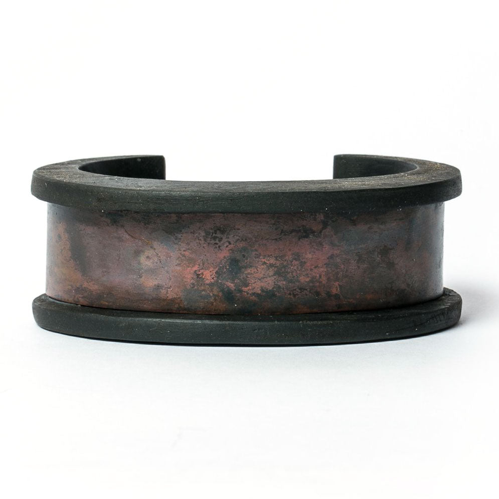 Parts of 4 crescent channel inlay bracelet dirty brass black wood