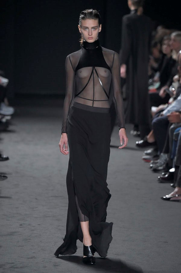 Ann Demeulemeester long sleeve tulle bodysuit sheer mesh - runway image