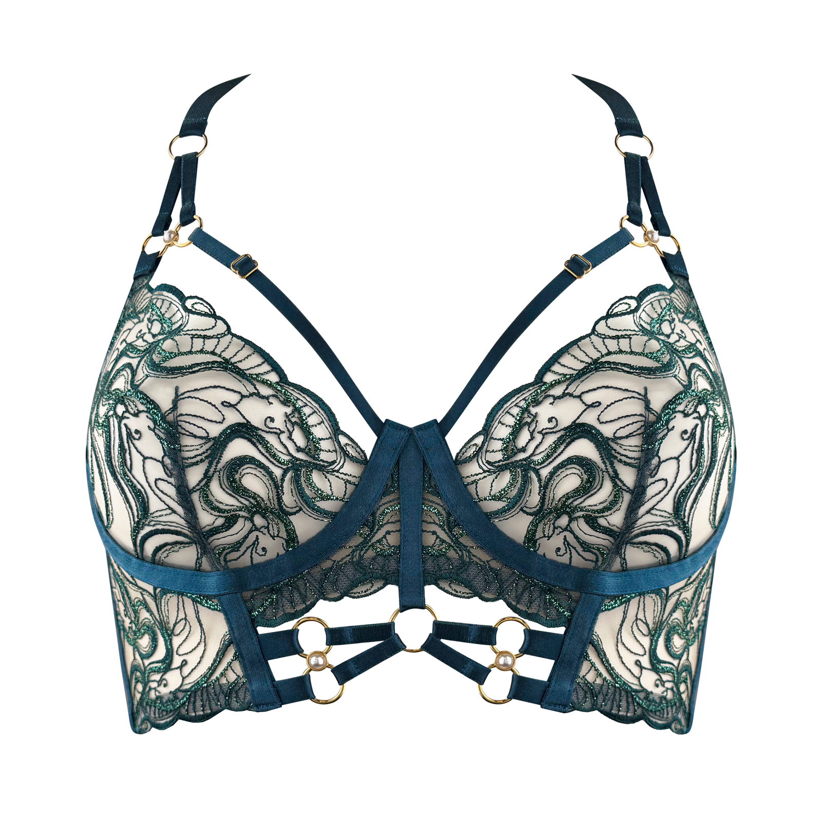 Pearl bodice bra - teal
