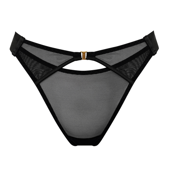 Alexa Black Mesh Overlay Thick Strap Thong