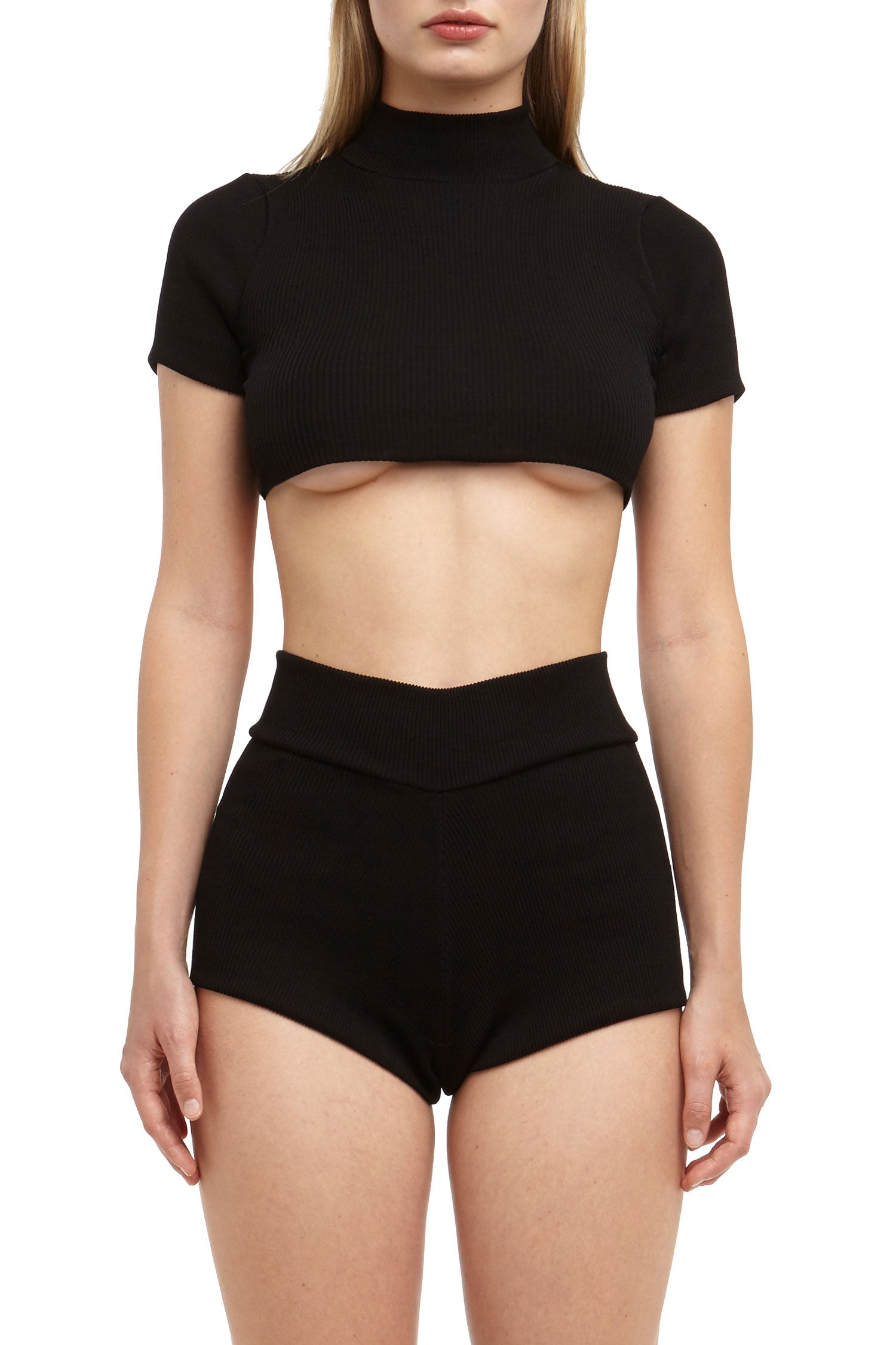 DSTM Chiron ribbed crop top and mini shorts