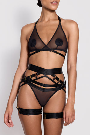Art Deco mesh wrap bra by Bordelle - black