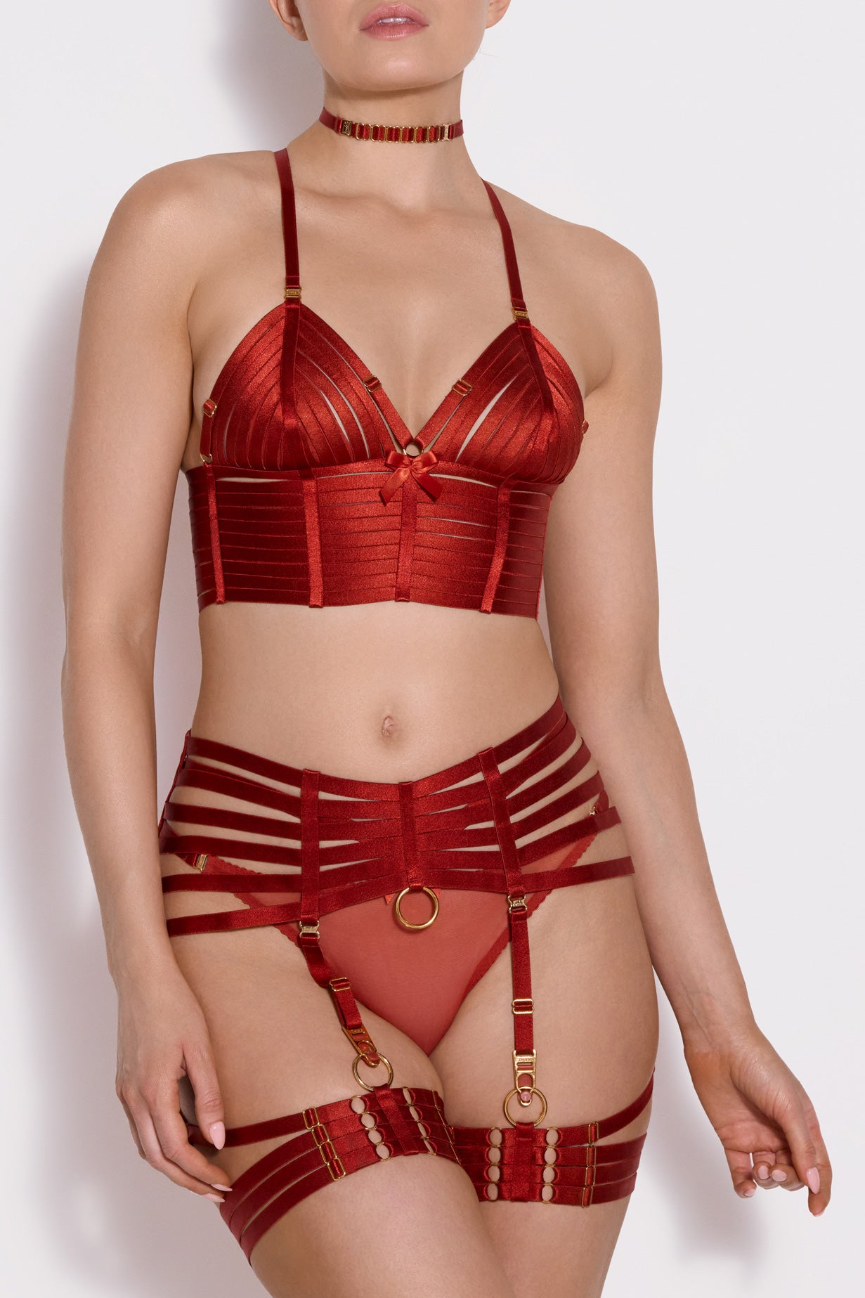 Red Lace-Up Lingerie Set