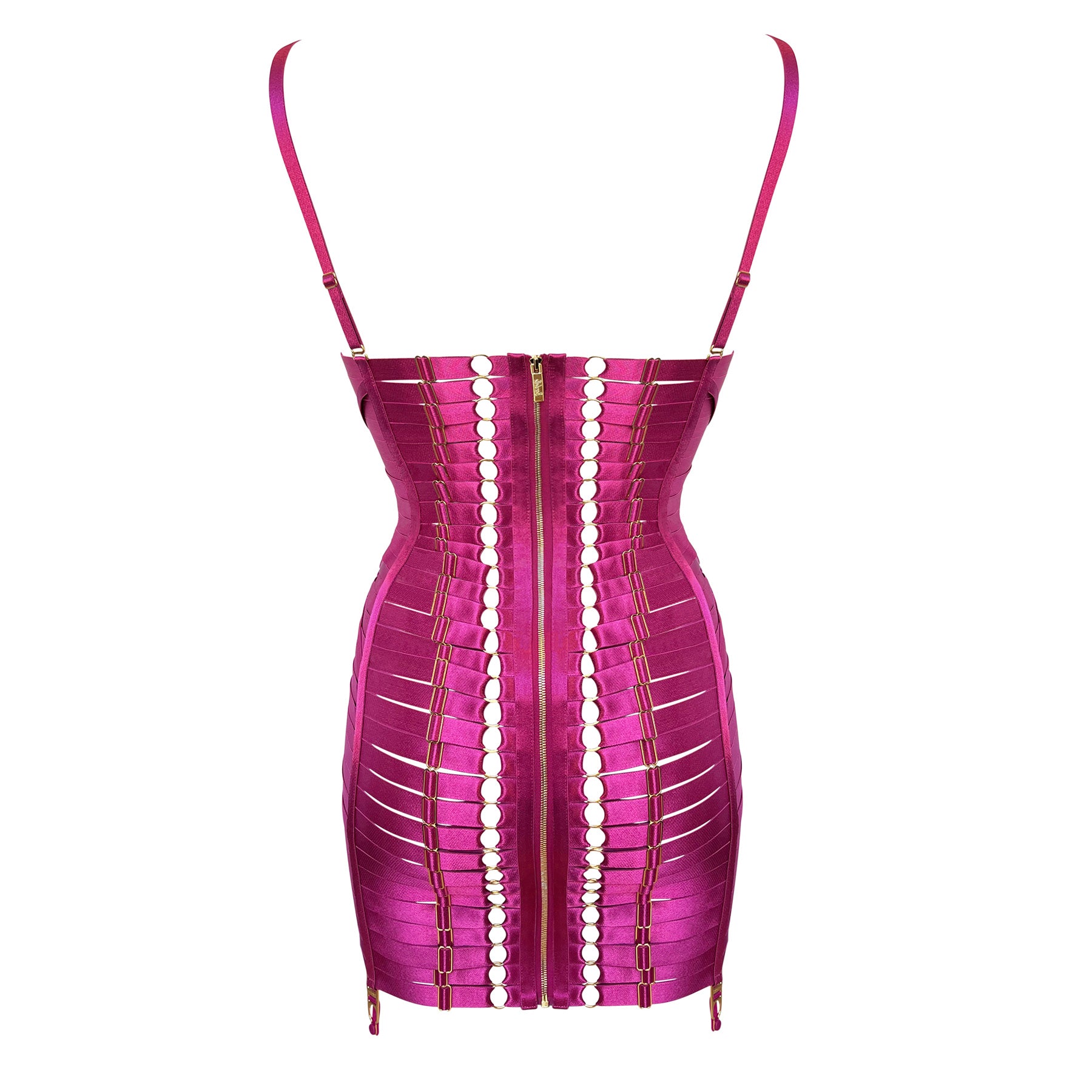 Bordelle Adjustable 24k gold plated bondage Angela corset dress - hot pink elastic - babylikestopony Bordelle Adjustable 24k gold plated bondage Angela corset dress - hot pink elastic - babylikestopony