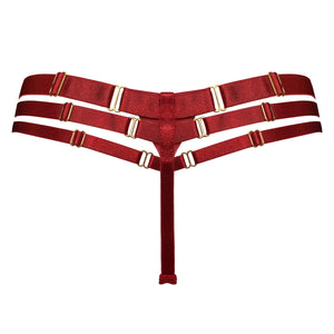 Art deco multi strap thong by Bordelle - red