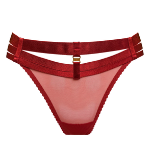 Art deco multi strap thong by Bordelle - red