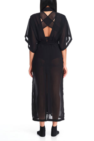 Hishi split robe dress - sheer