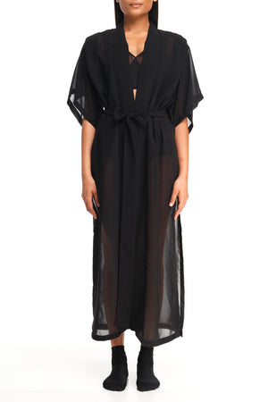 Hishi split robe dress - sheer