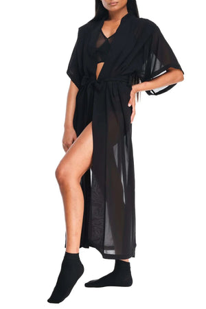 Hishi split robe dress - sheer