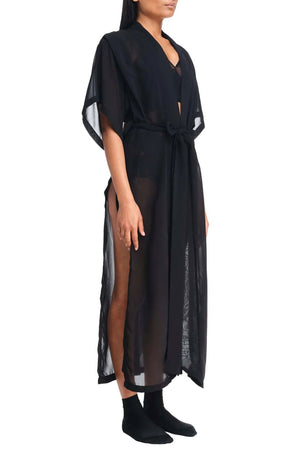 Hishi split robe dress - sheer