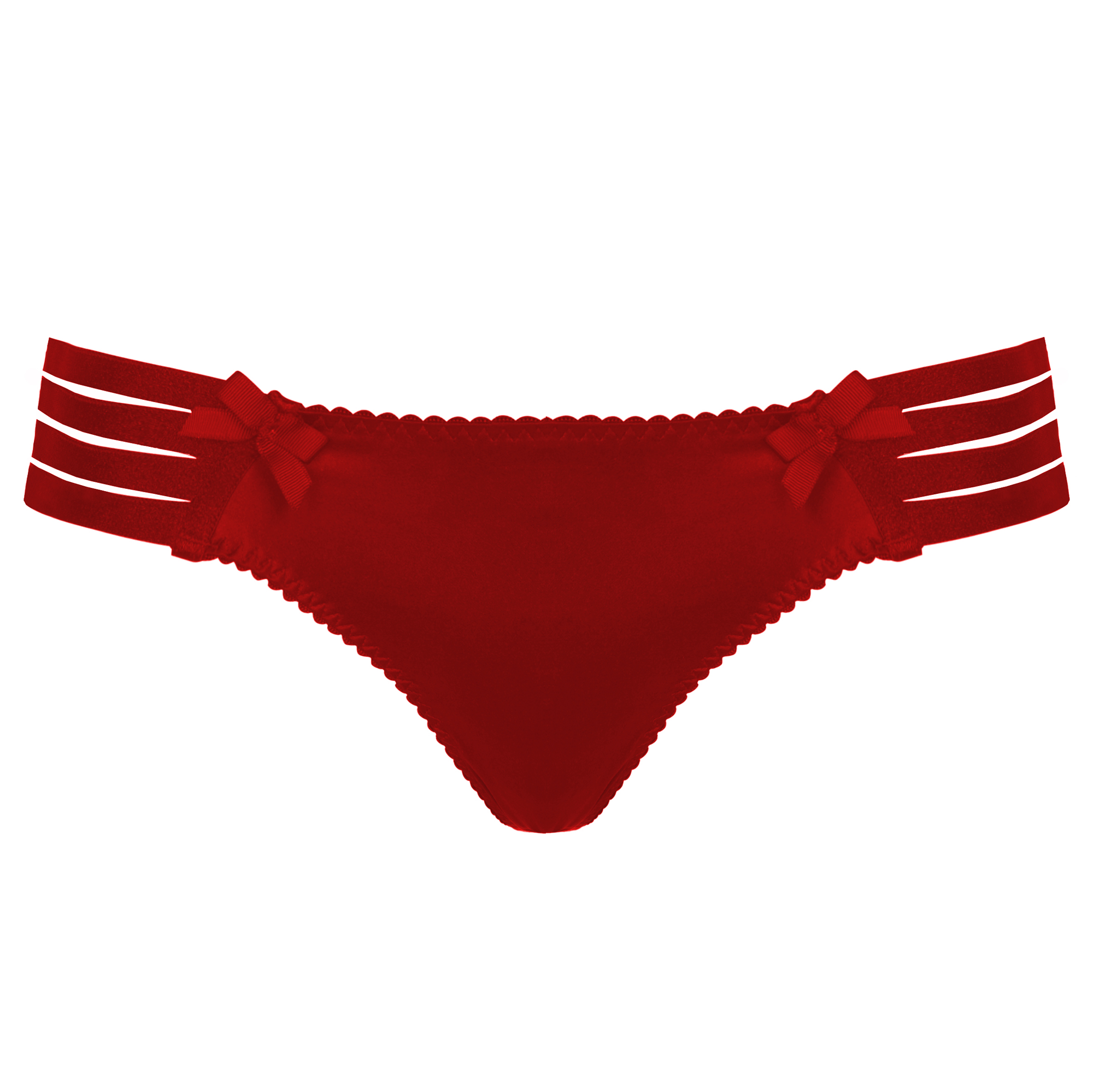 Bordelle Adjustable silk webbed thong in burnt red silk and satin elastic multi-strap gstring