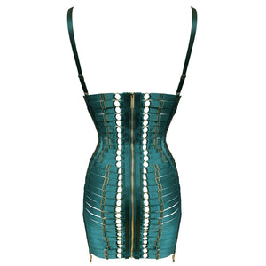 Exclusive Bordelle Adjustable Angela Bondage Dress - eden  green back 