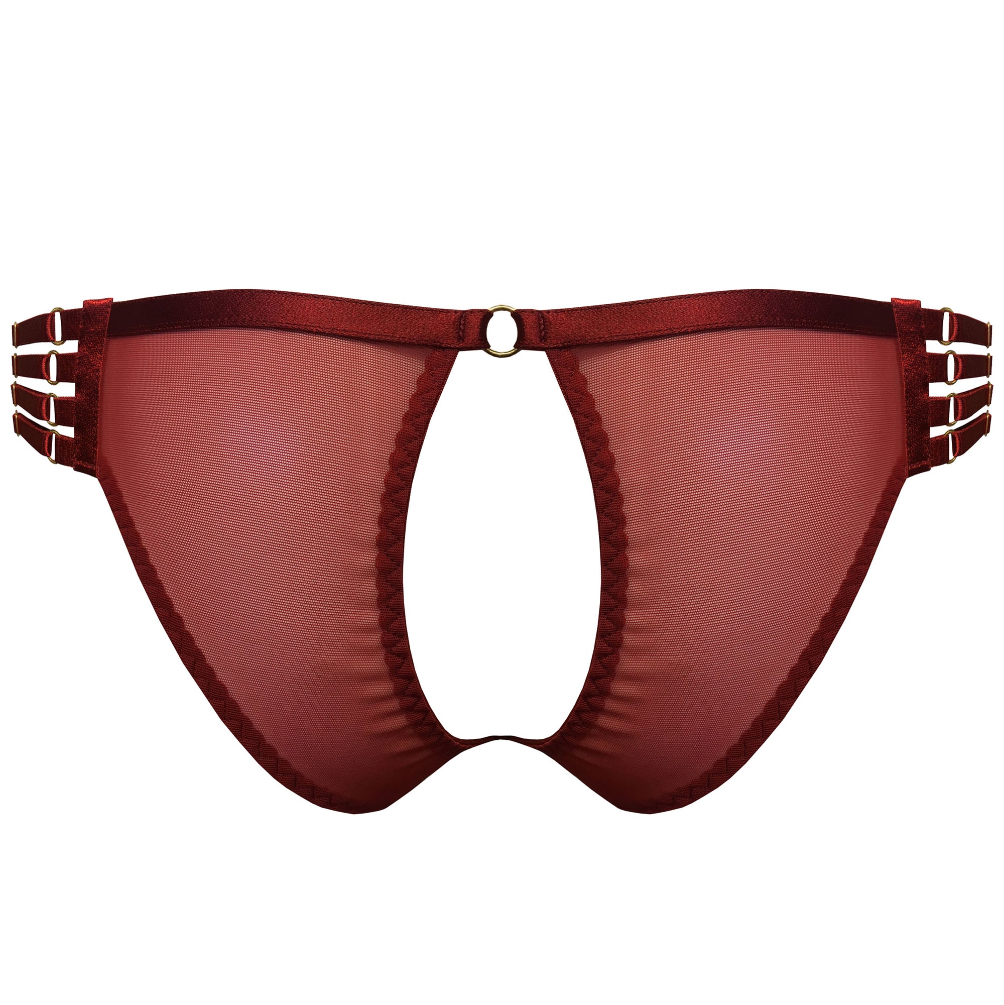 Bordelle 10 year peep brief red cut out detail gold hardware