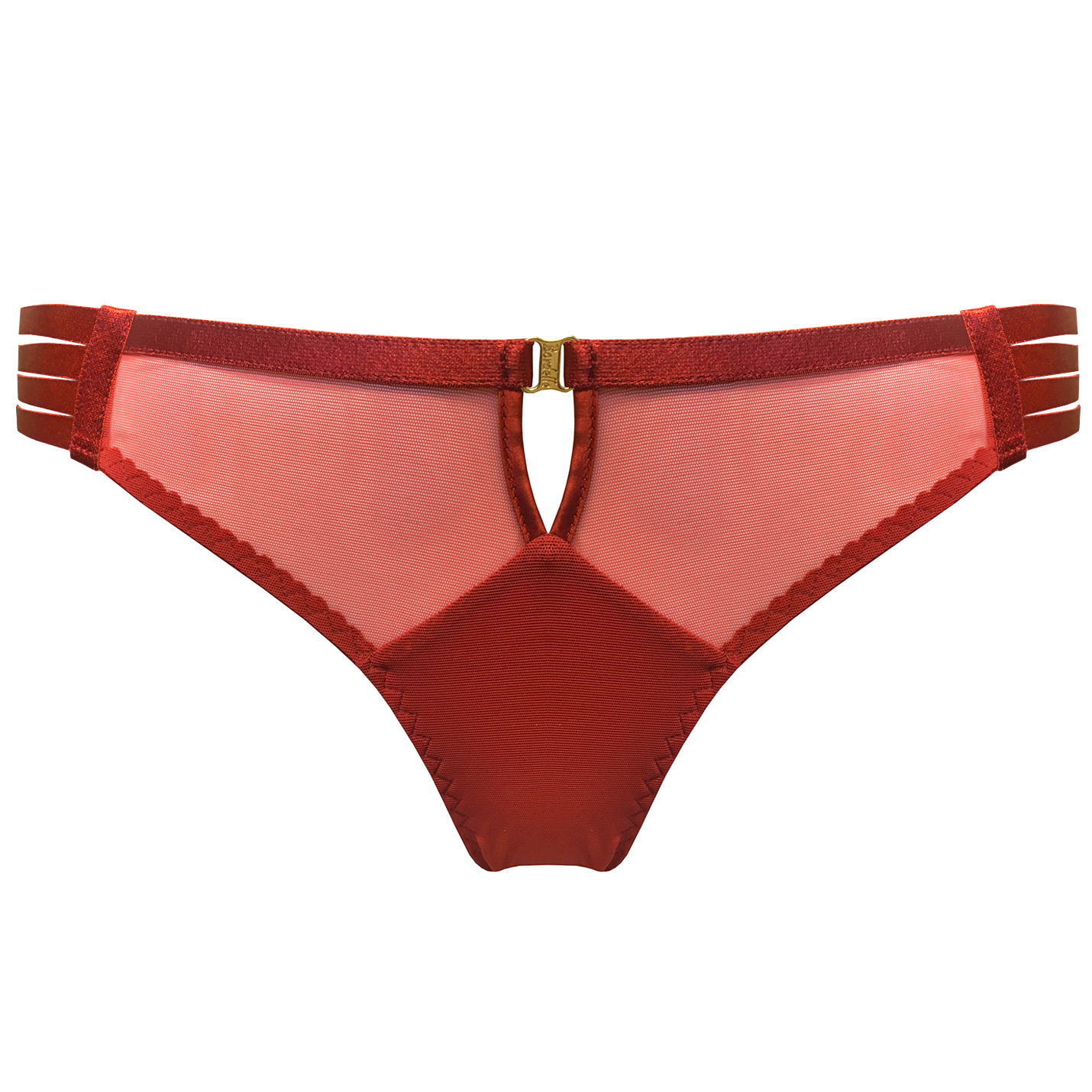 Bordelle 10 year peep brief red cut out detail gold hardware