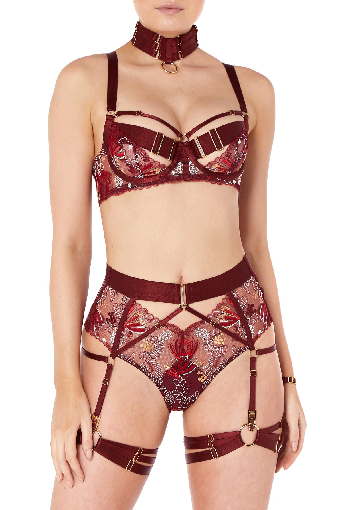 Bordelle Botanica high waist brief and Botanica balconette bra morello embroidered luxury lingerie 