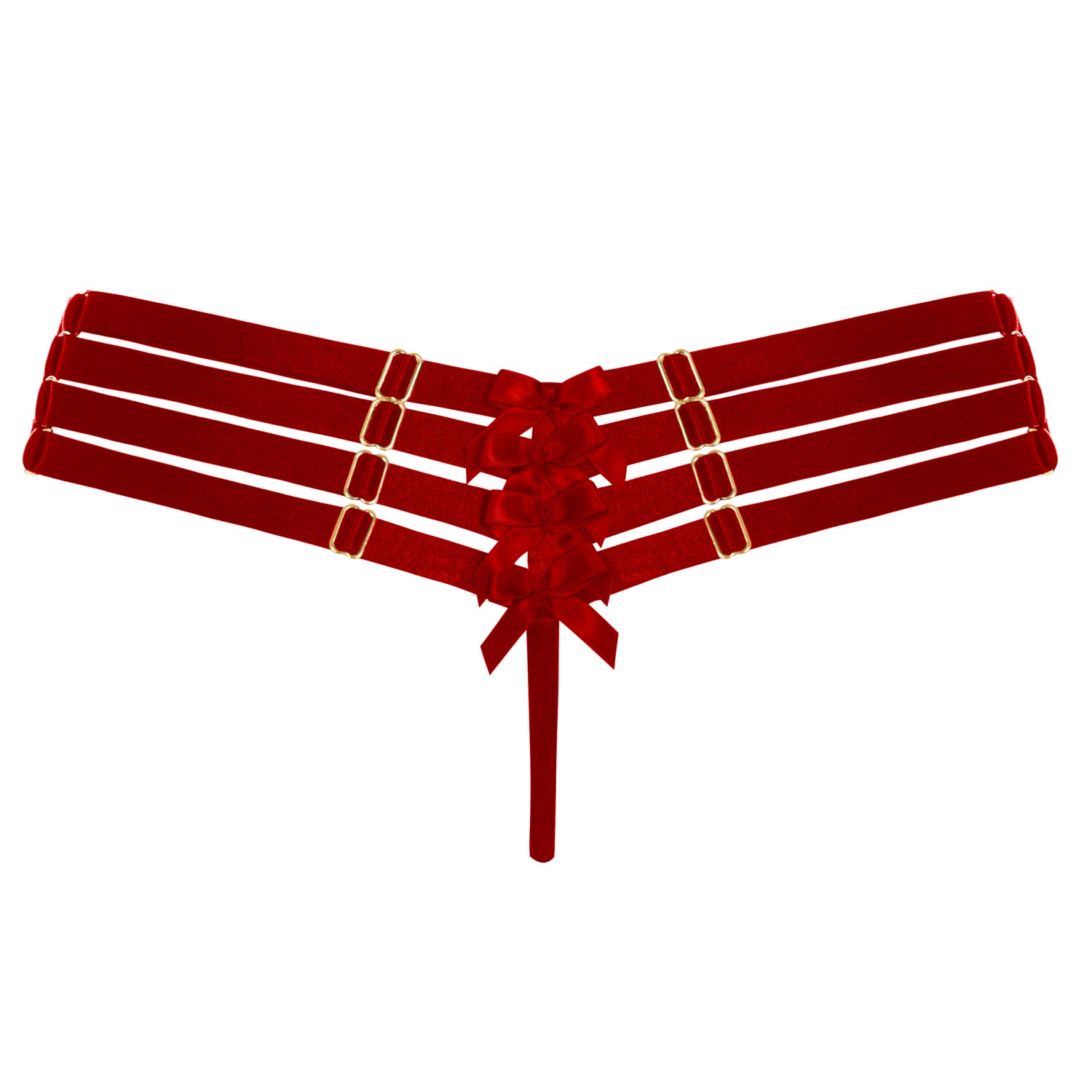 Bordelle Adjustable silk webbed thong in burnt red silk and satin elastic multi-strap gstring