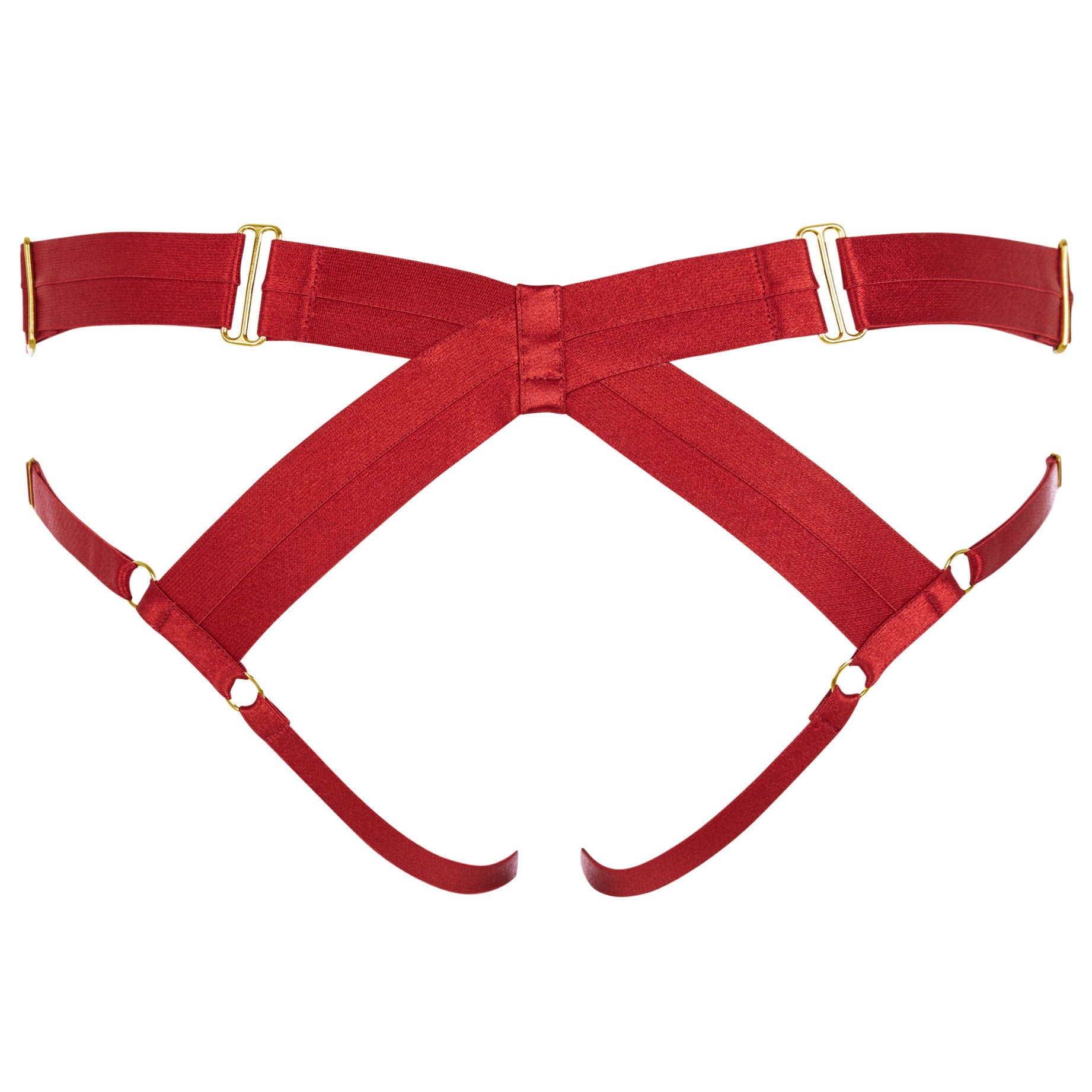 Bordelle Bondage harness brief in red ouvert crotchless knicker