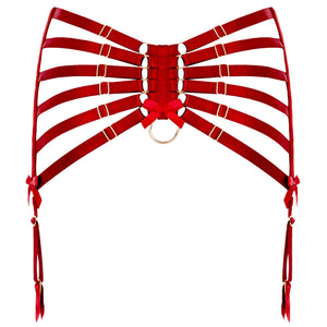 Bordelle webbed suspender in burnt red classic collection multistep adjustable garter belt with gold plated o ring and bow
