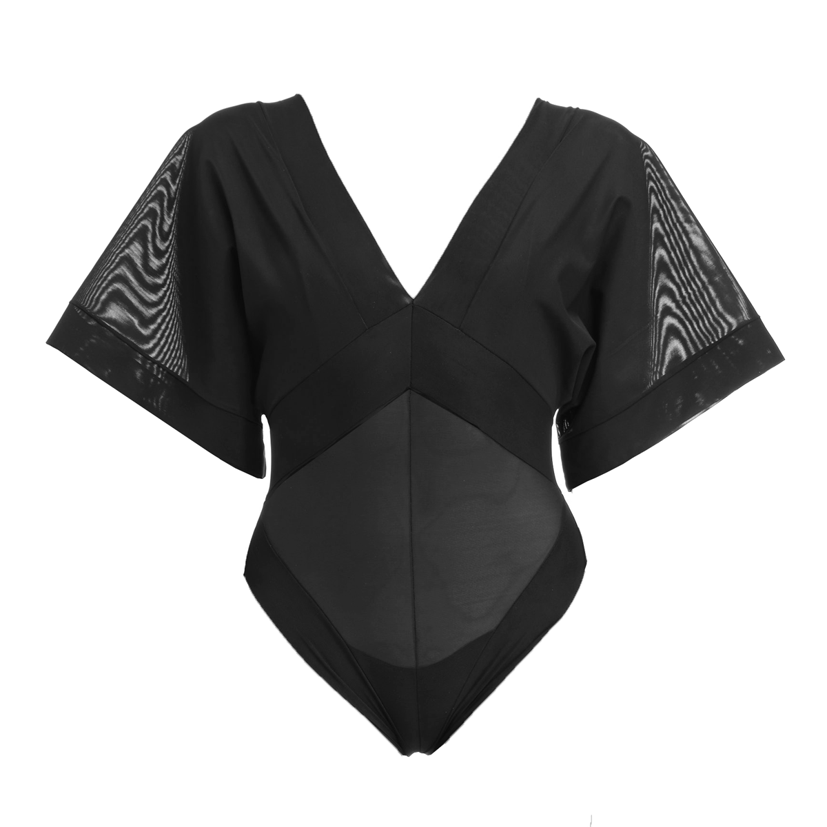 DSTM Chevron plain mesh, sheer bodysuit with elegant kimono sleeves European luxury lingerie and loungewear