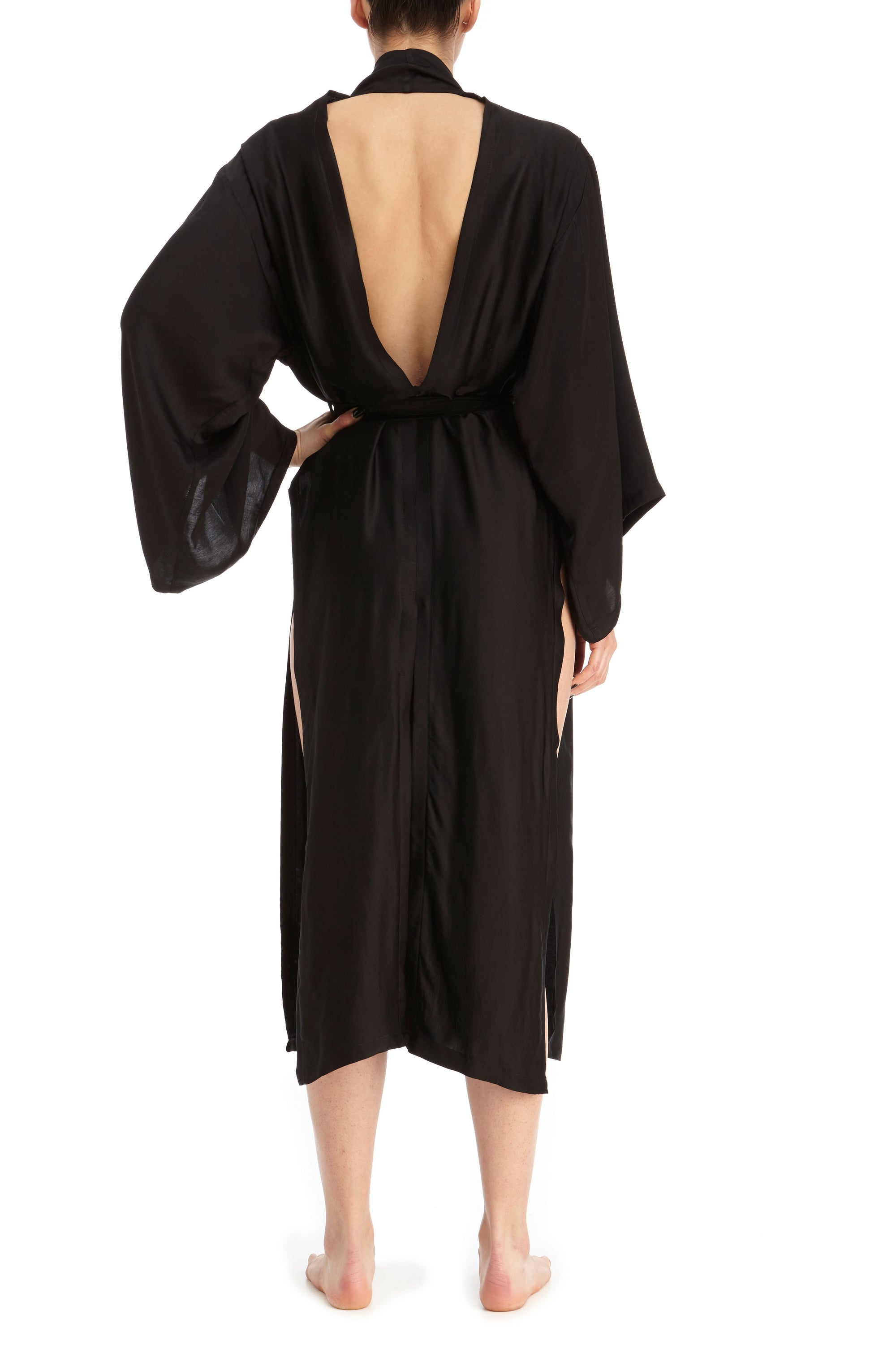 DSTM Hishi satin robe tie up split side loungewear designer luxury everyday - back