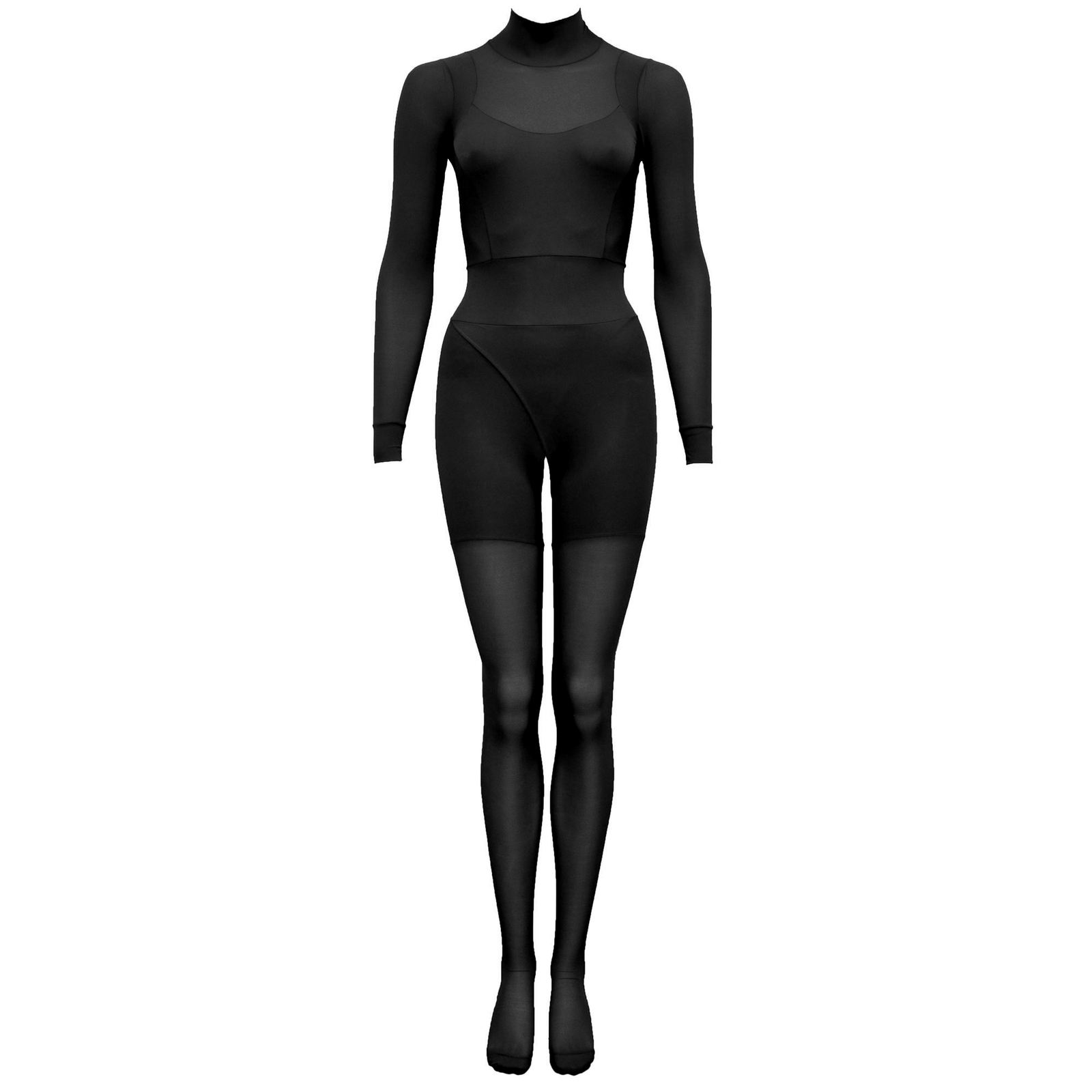 DSTM Sirius suit black sheer bodysuit leotard one piece high neck