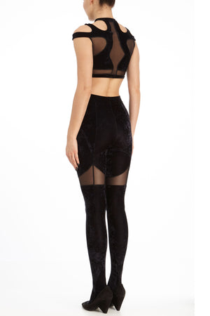 DSTM Solta tights and Solta crop top velvet wearable opaque with mesh panels - side back