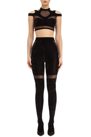 DSTM Solta tights and Solta crop top velvet with mesh panels