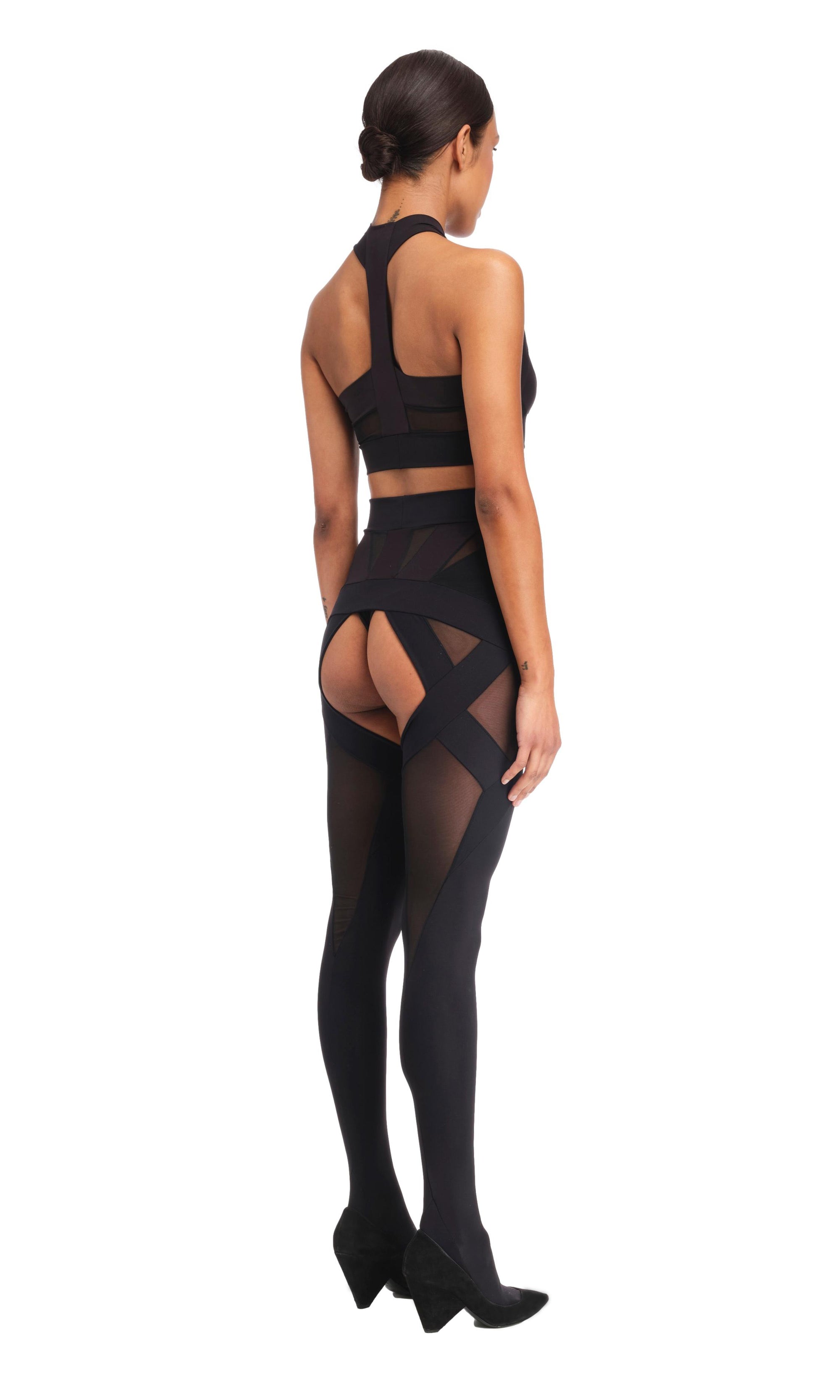 Don't Shoot the Messengers Artemis suspender tights in Black