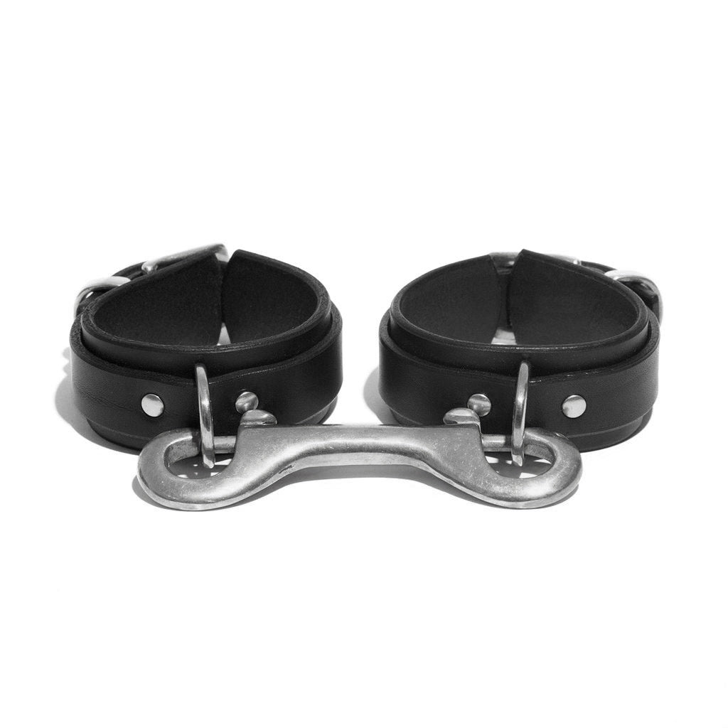 Fleet Ilya Wing leather ankle cuffs black leather with silver hardware