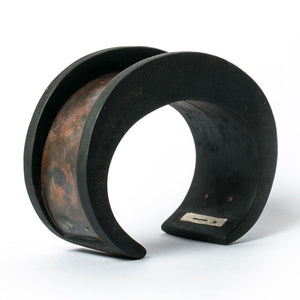 Parts of 4 crescent channel inlay bracelet dirty brass black wood burnt bronze