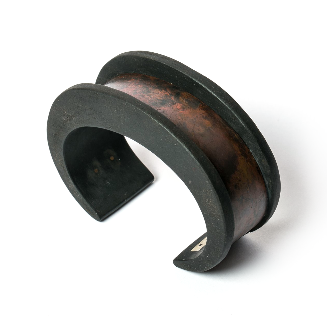 Parts of 4 crescent channel inlay bracelet dirty brass black wood