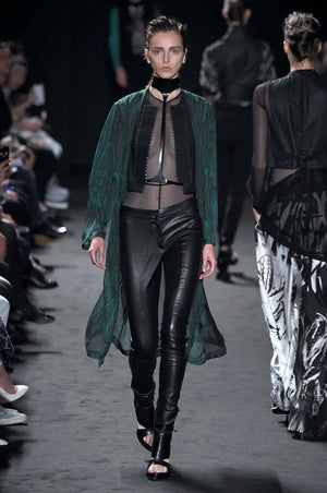 Ann Demeulemeester long sleeve tulle bodysuit styled with designer wear - runway
