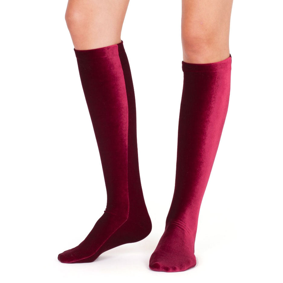 Simone Wild Velvet knee highs in wine statement accessory burgundy