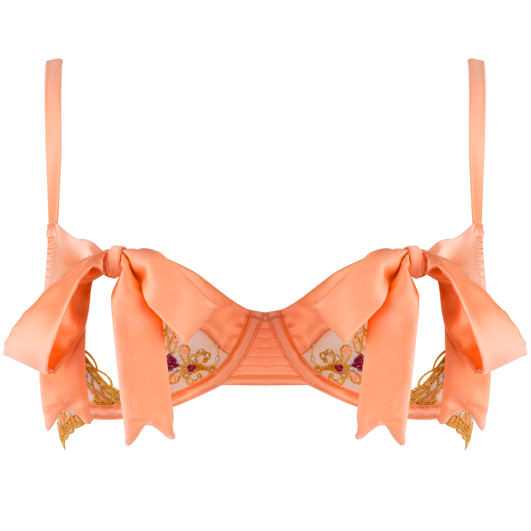 Studio Pia Adela peep bow bra with silk bow ties in coral