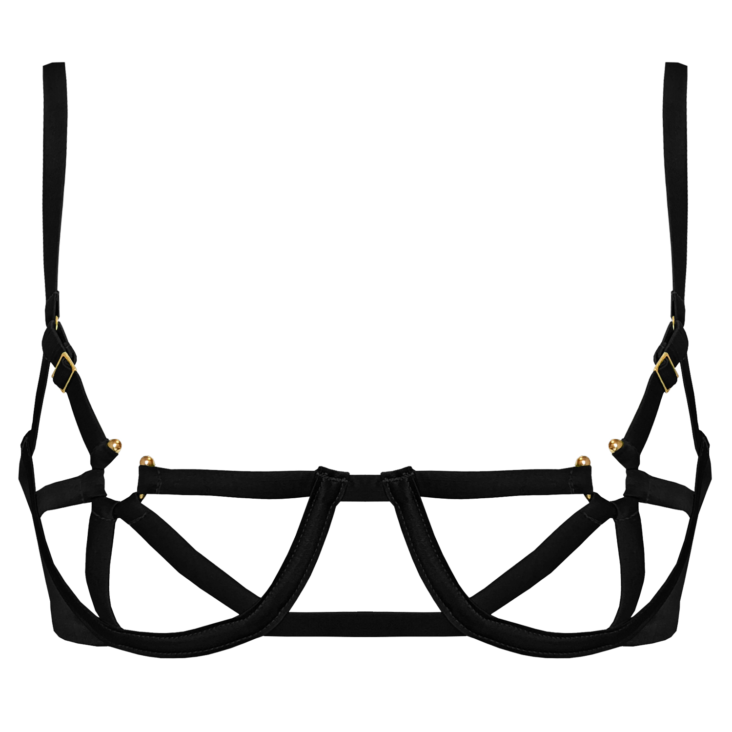 Studio Pia Clea cage bra - black silk cage bra with horseshoe hardware nipple detail