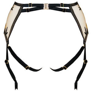 Studio Pia Soraya harness suspender with detachable leg straps open back brief clasp back garter belt - back