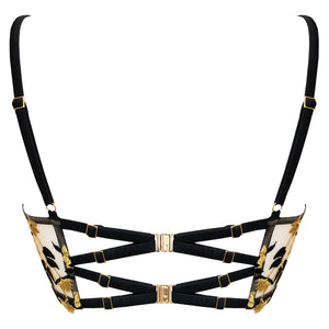 Studio Pia Soraya longline bra black eco peace silk adjustable straps gold plated clasp back bodice - back