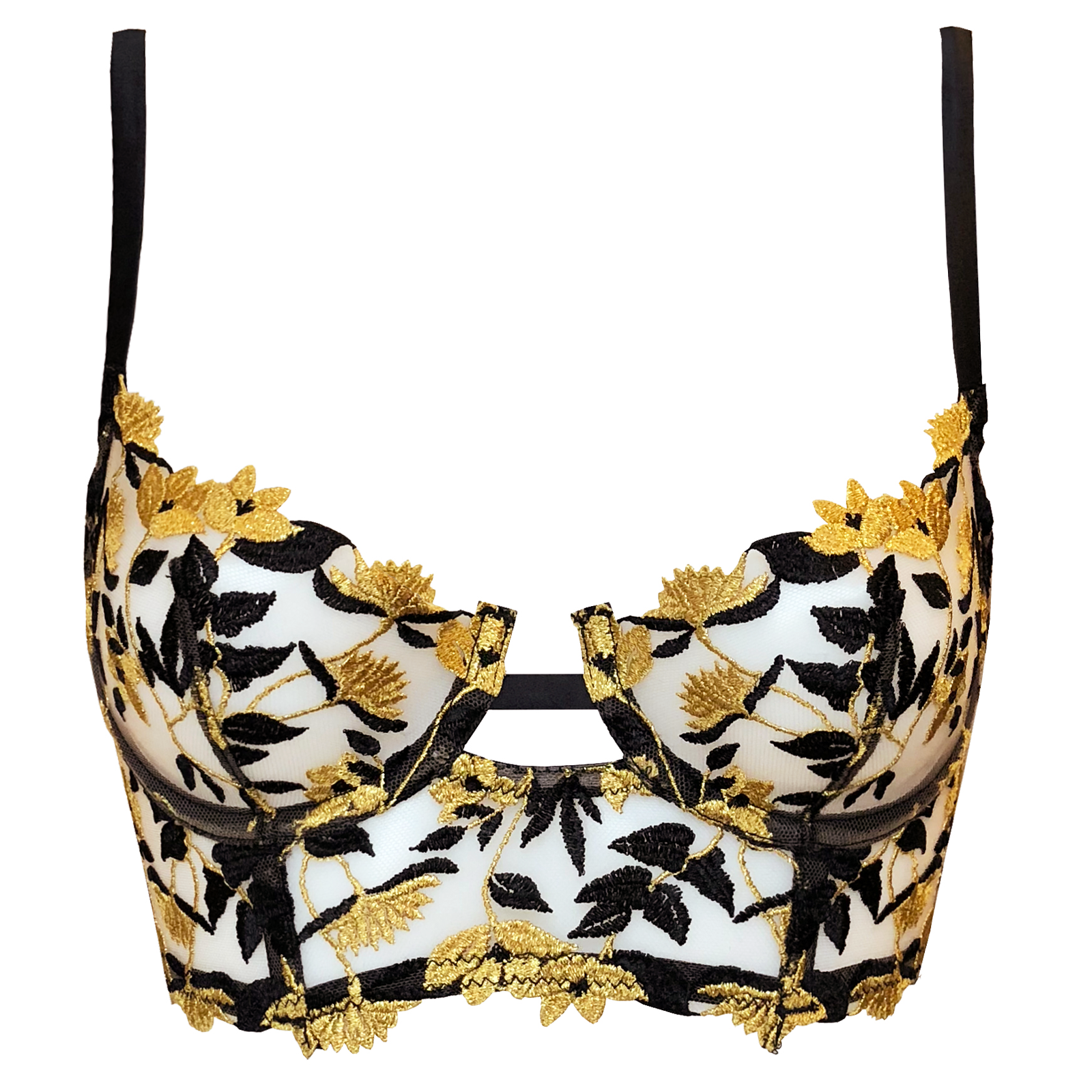 Studio Pia Soraya longline bra bodice bustier sheer leaf embroidery signature collection