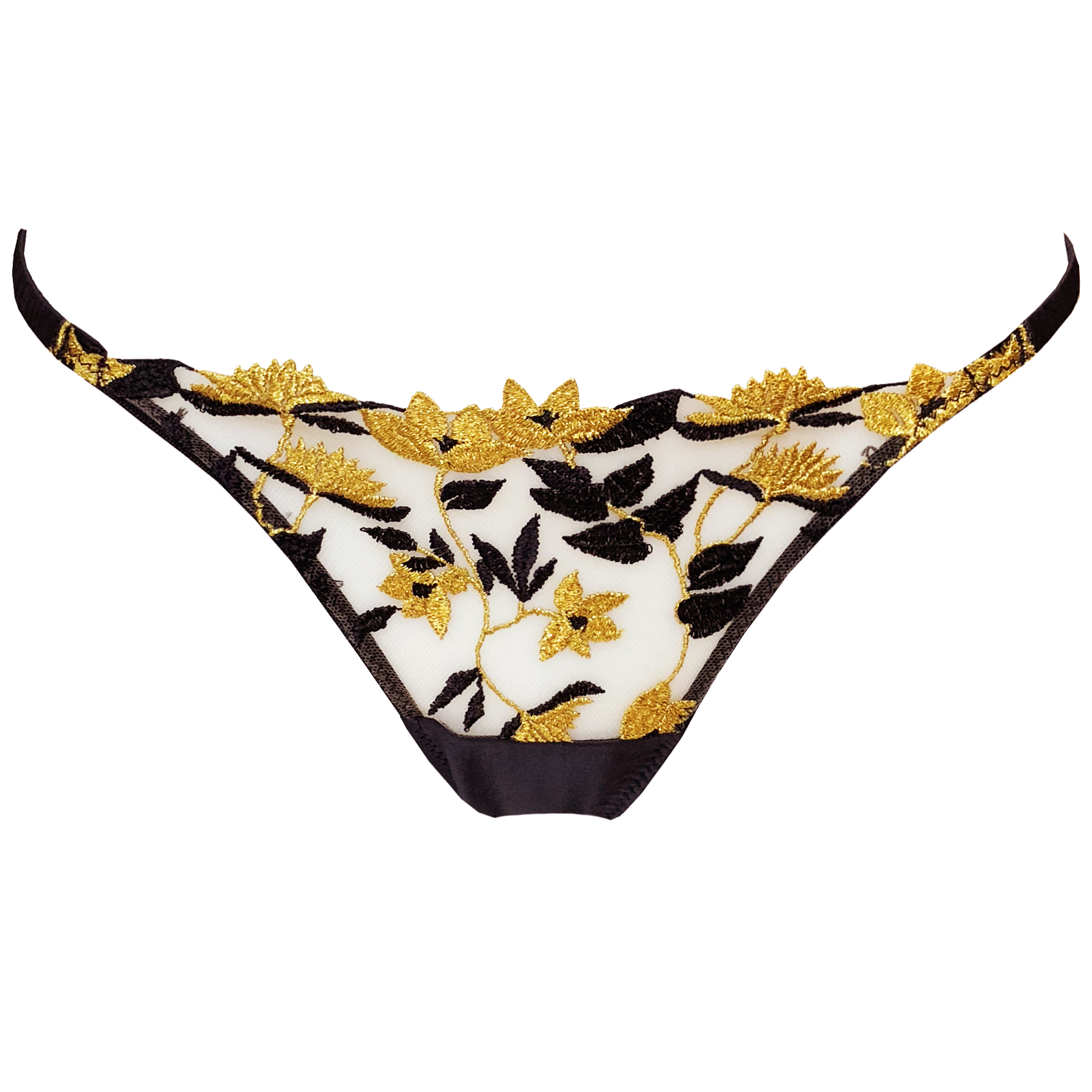 Studio Pia Soraya strap thong black gold lead embroidery sheer tulle signature collection