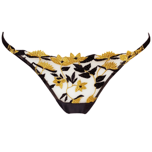 Studio Pia Soraya strap thong black gold lead embroidery sheer tulle signature collection