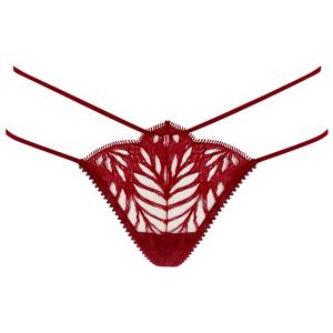Sphinx thong by Tisja Damen - Bordeaux embroidered silk lace red burgundy gstring