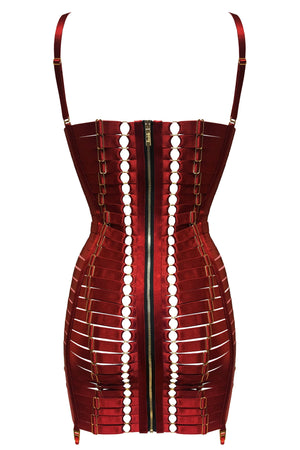 bordelle adjustable bondage angela dress elastic strapping - corset dress - burnt-red - back
