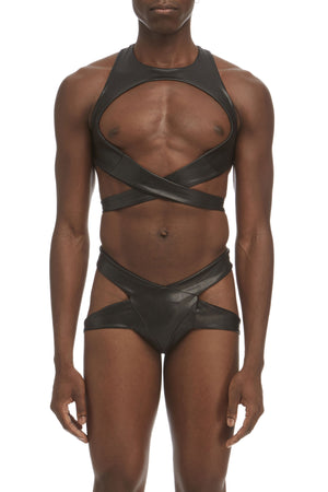 DSTM Maya mens harness and thong in vegan leather