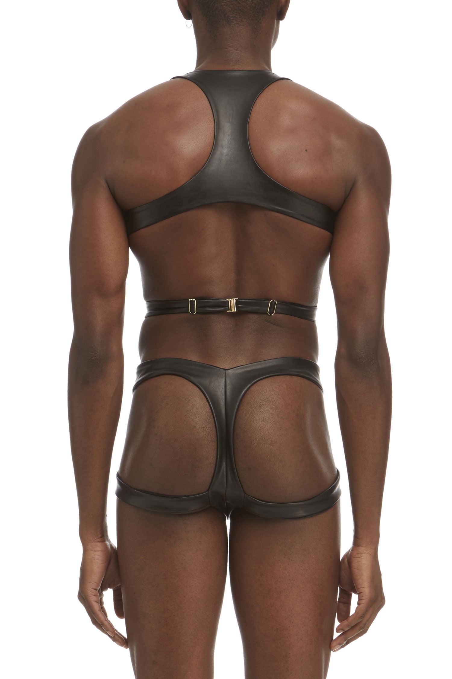 DSTM Maya mens harness and thong in vegan leather - back